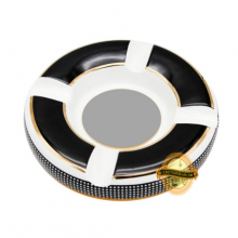 EXTRA LARGE CERAMIC CIGAR ASHTRAY - 4 RESTS - BLACK & WHITE